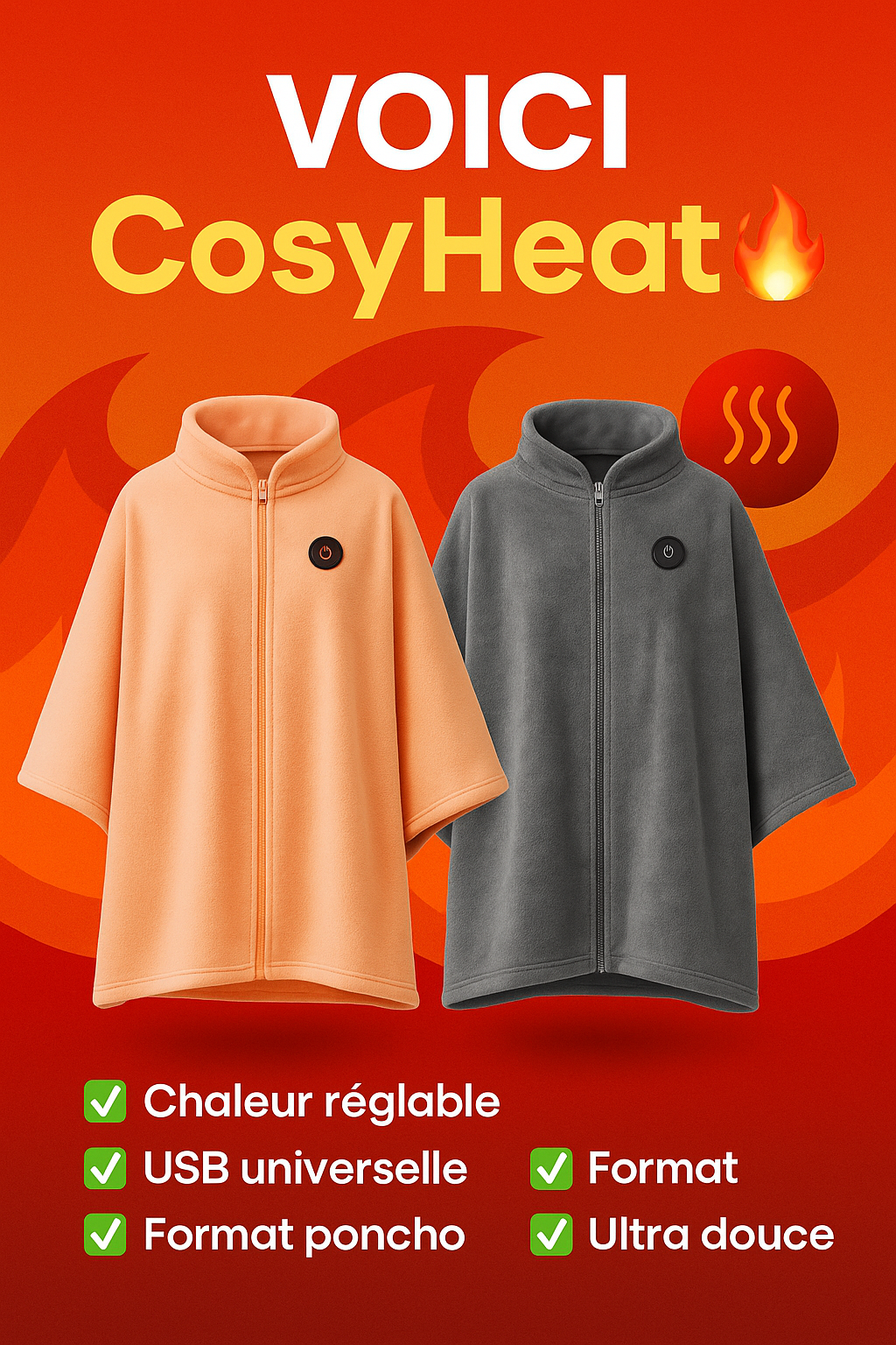 Couverture chauffante portable CosyHeat™ – se porte ou s’utilise, douce & lavable