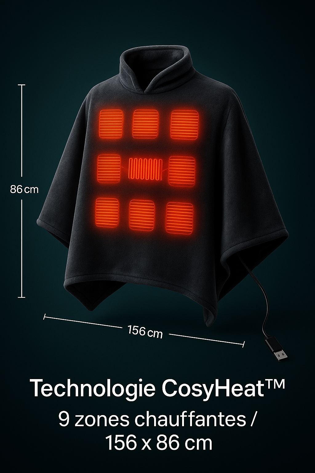 Couverture chauffante portable CosyHeat™ – se porte ou s’utilise, douce & lavable