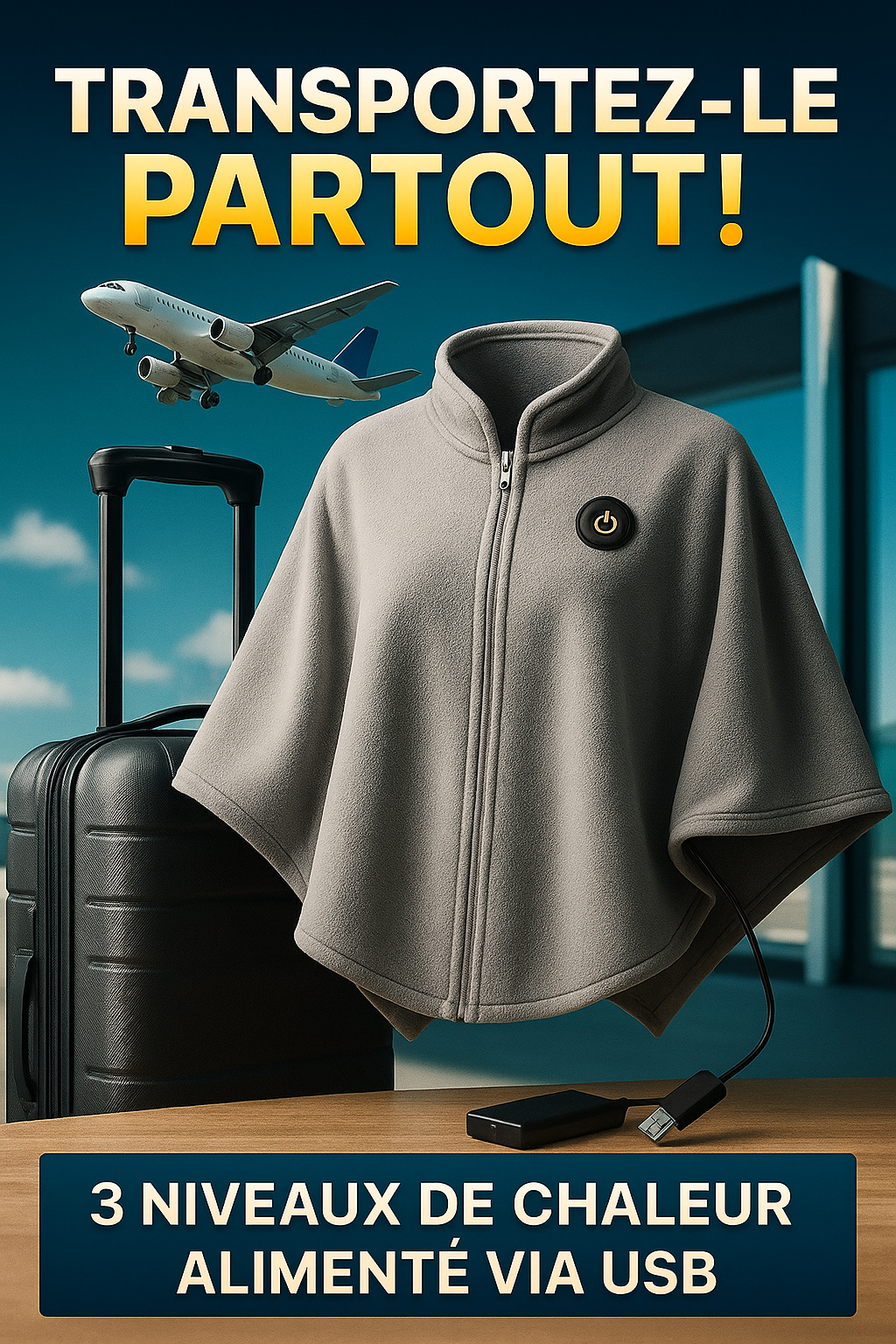 Couverture chauffante portable CosyHeat™ – se porte ou s’utilise, douce & lavable